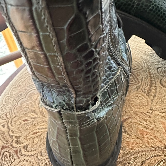 Aquatalia Hana Green Croc Embossed Leather Combat Boot - Picture 2 of 4